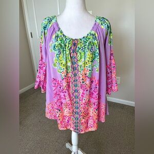 NWT Lilly Pulitzer Vibrant Boho Nievie Longsleeve Off The Shoulder Top Size XL
